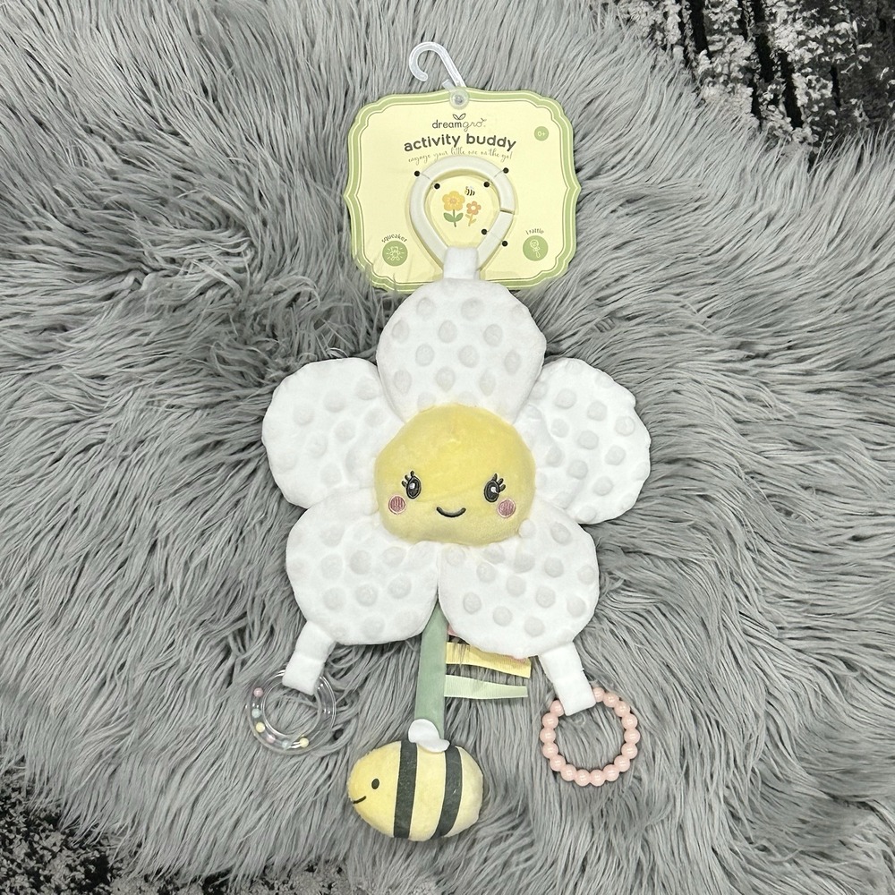 DreamGro Fuzzy Flower Activity Buddy Lovey Plush Stroller Toy Rattle Crinkle NWT